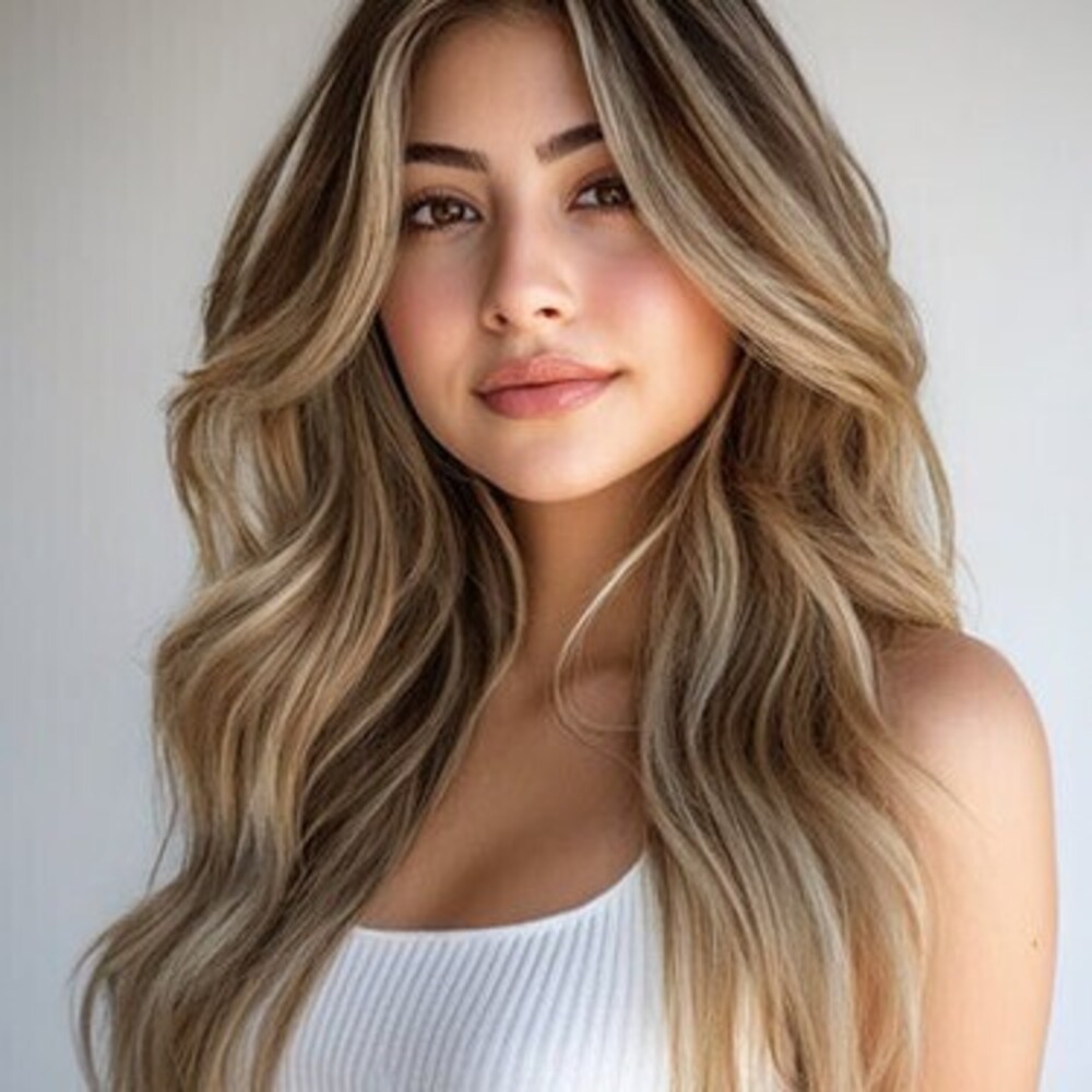 clip-in hair extensions rooted beige highlights.